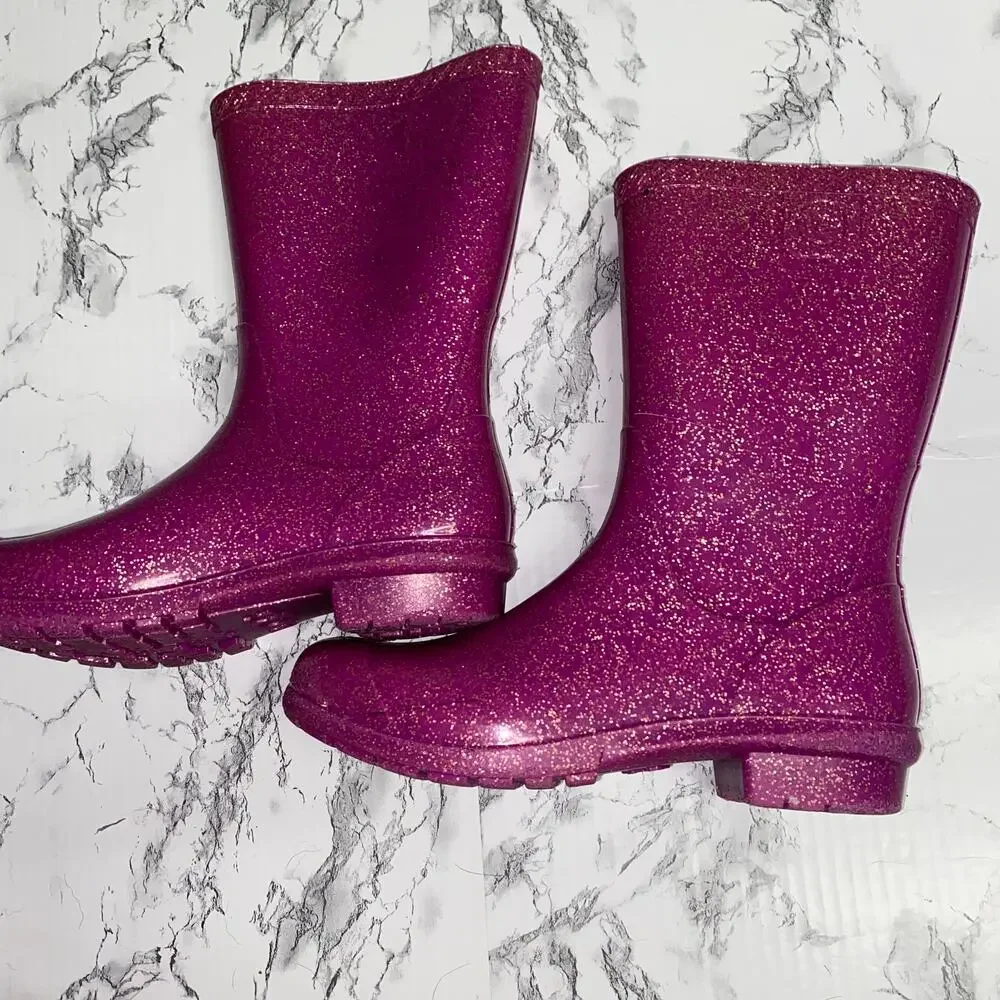 UGG Girls Pink Rubber Glitter Raana Rain Boots Youth Size 4